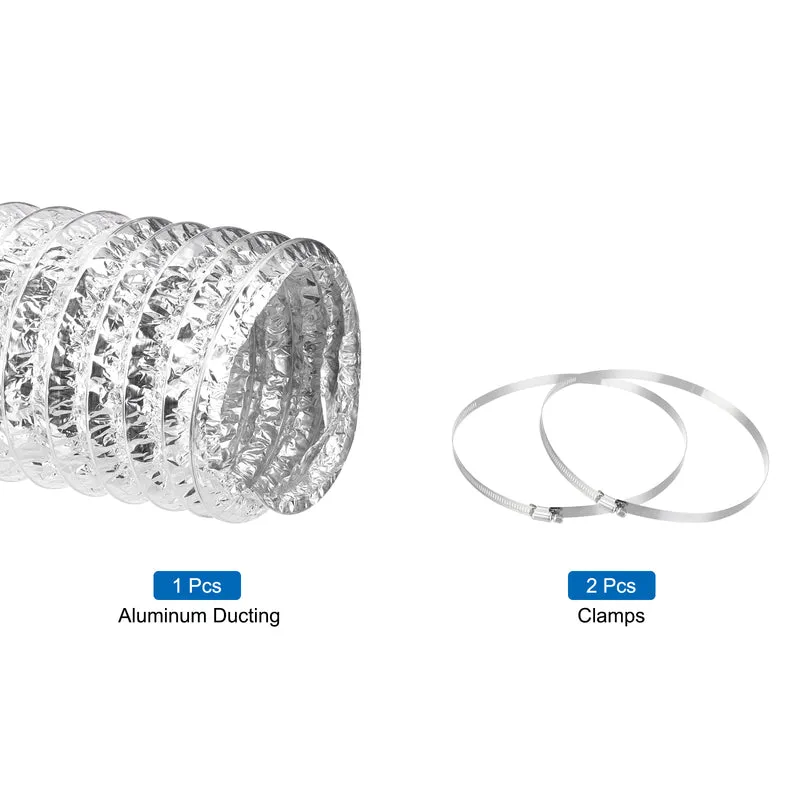 Air Aluminum Ducting 5.9 Inch 16.4 Feet Non-Insulated Ducting with 2 Clamps