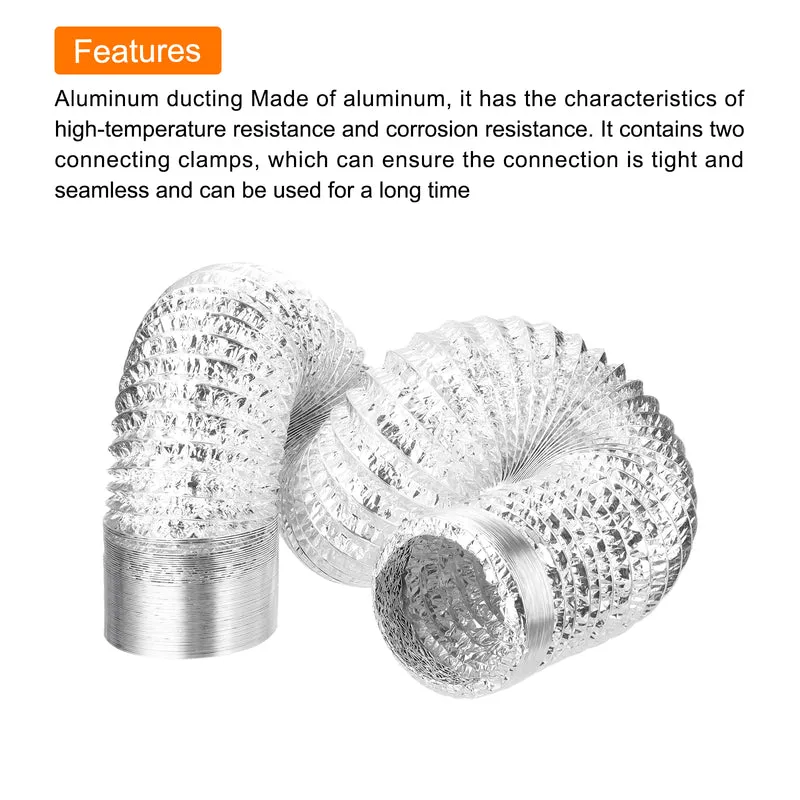 Air Aluminum Ducting 5.9 Inch 16.4 Feet Non-Insulated Ducting with 2 Clamps