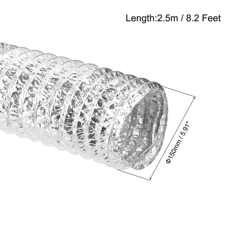 Air Aluminum Ducting 5.9 Inch 8.2 Feet Non-Insulated Ducting with 2 Clamps
