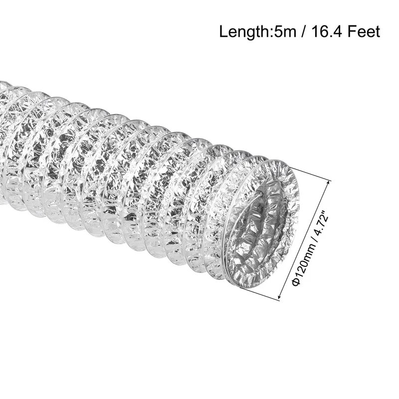 Air Aluminum Ducting 4.7 Inch 16.4 Feet Non-Insulated Ducting with 2 Clamps