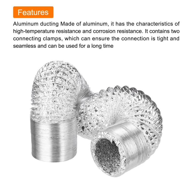 Air Aluminum Ducting 4.7 Inch 16.4 Feet Non-Insulated Ducting with 2 Clamps