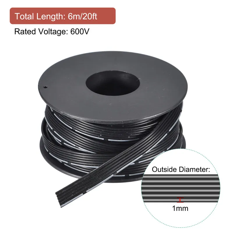 28AWG Ribbon Cable Silicone Wire 6Pin 28 Gauge Ribbon Wire Flat Silicone Cable 6m/20ft Black Stranded Tinned Copper Wire