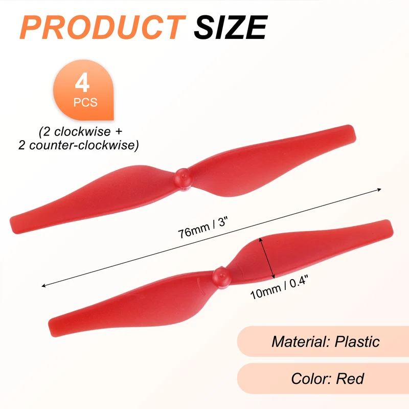 4Pcs 3 Inch Plastic Propellers for Tello RC Quadcopter Red