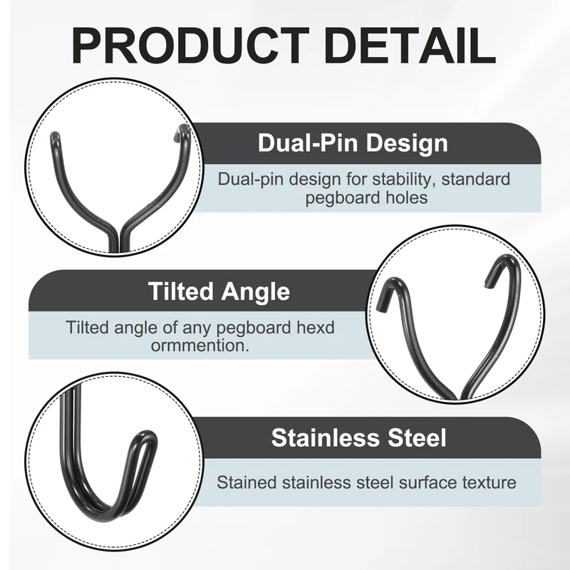 10Pcs Stainless Steel Pegboard Hooks 17mm/0.67" Hole Spacing J-Hook