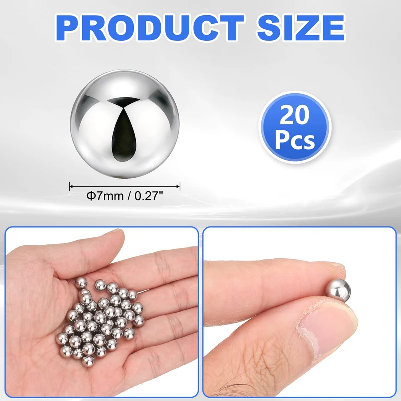 20-Pack Bearing Balls, 7mm 304 Stainless Steel G100 Metal Precision Balls