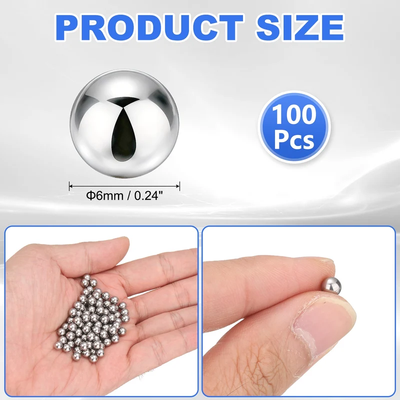 100-Pack Bearing Balls, 6mm 304 Stainless Steel G100 Metal Precision Balls