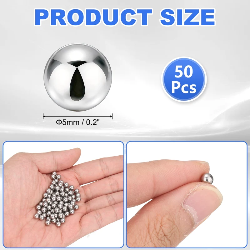 50-Pack Bearing Balls, 5mm 304 Stainless Steel G100 Metal Precision Balls