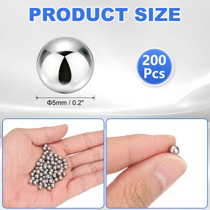 200-Pack Bearing Balls, 5mm 304 Stainless Steel G100 Metal Precision Balls