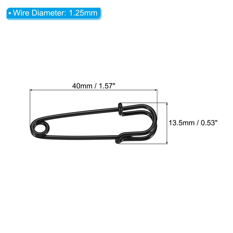 Safety Pins 1.57 Inch Large Metal Sewing Pins Black 12Pcs