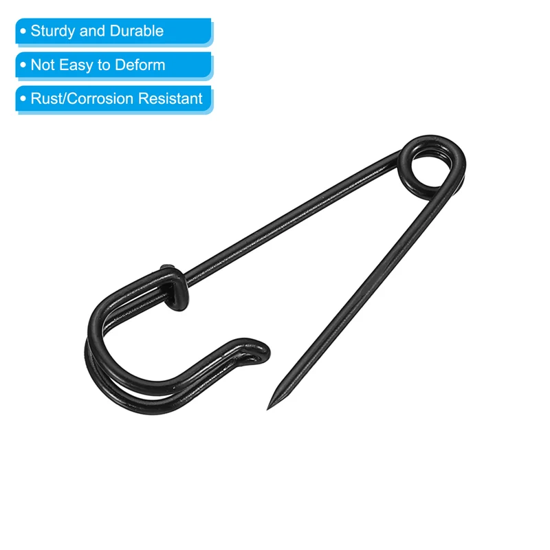Safety Pins 1.57 Inch Large Metal Sewing Pins Black 12Pcs
