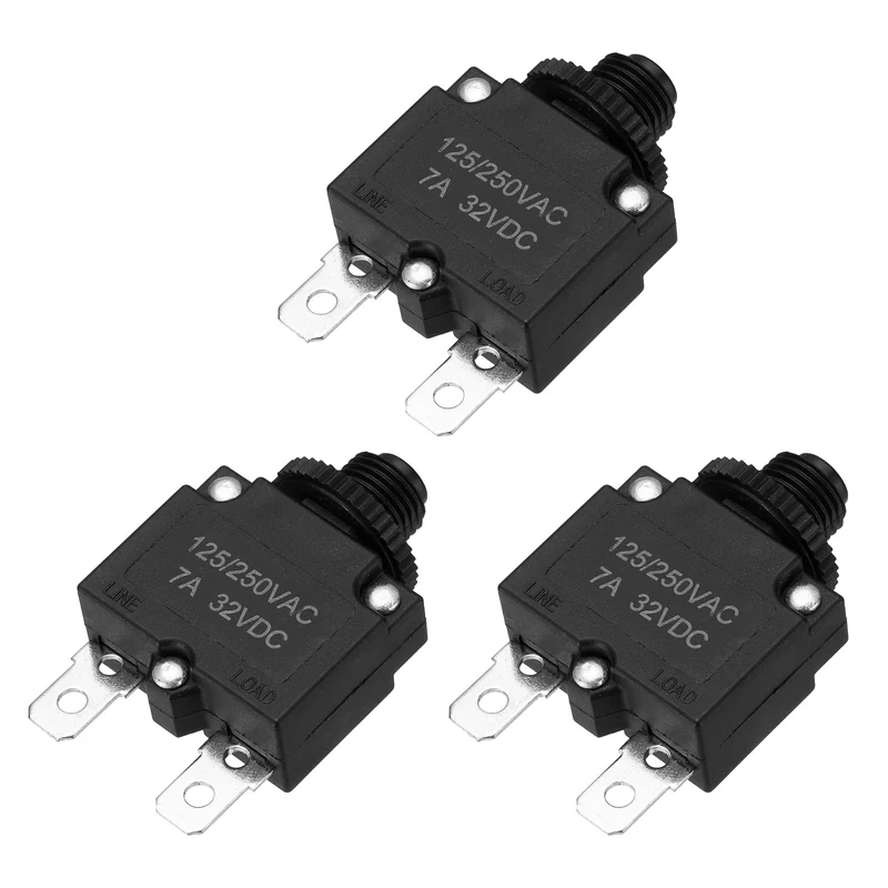 3pcs Thermal Circuit Breakers Reset Push Button 7A 125/250VAC 32VDC