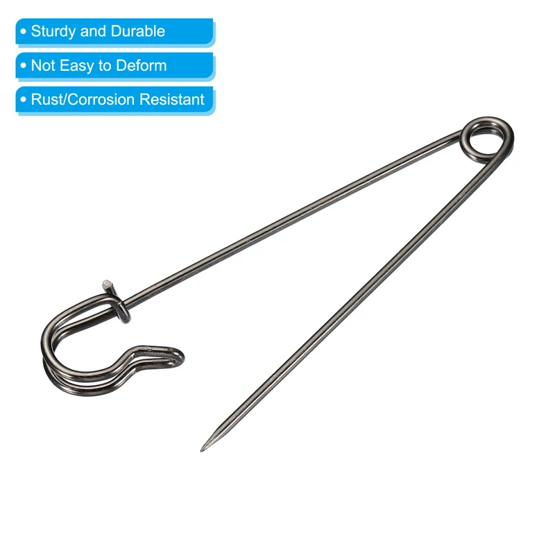 Safety Pins 3.5 Inch Large Metal Sewing Pins Black 10Pcs