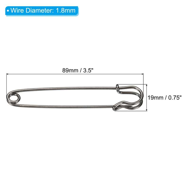Safety Pins 3.5 Inch Large Metal Sewing Pins Black 20Pcs