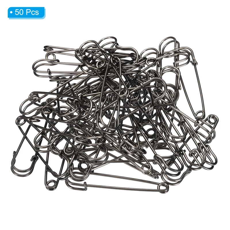 Safety Pins 2.95 Inch Large Metal Sewing Pins Black 50Pcs