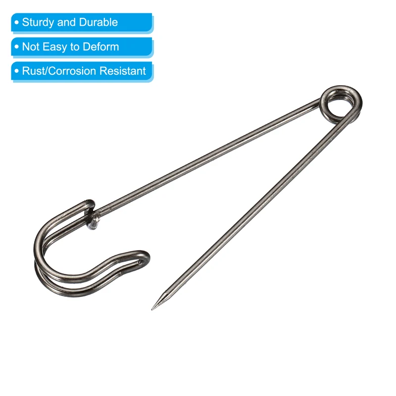 Safety Pins 2.95 Inch Large Metal Sewing Pins Black 50Pcs