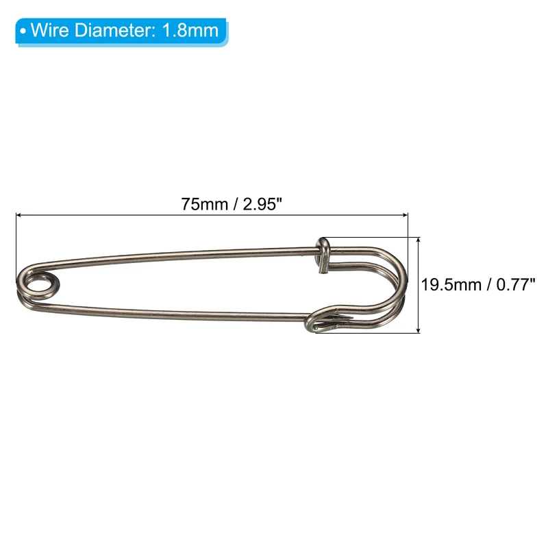20 x Safety Pins 2.95 Inch Large Metal Sewing Pins Black