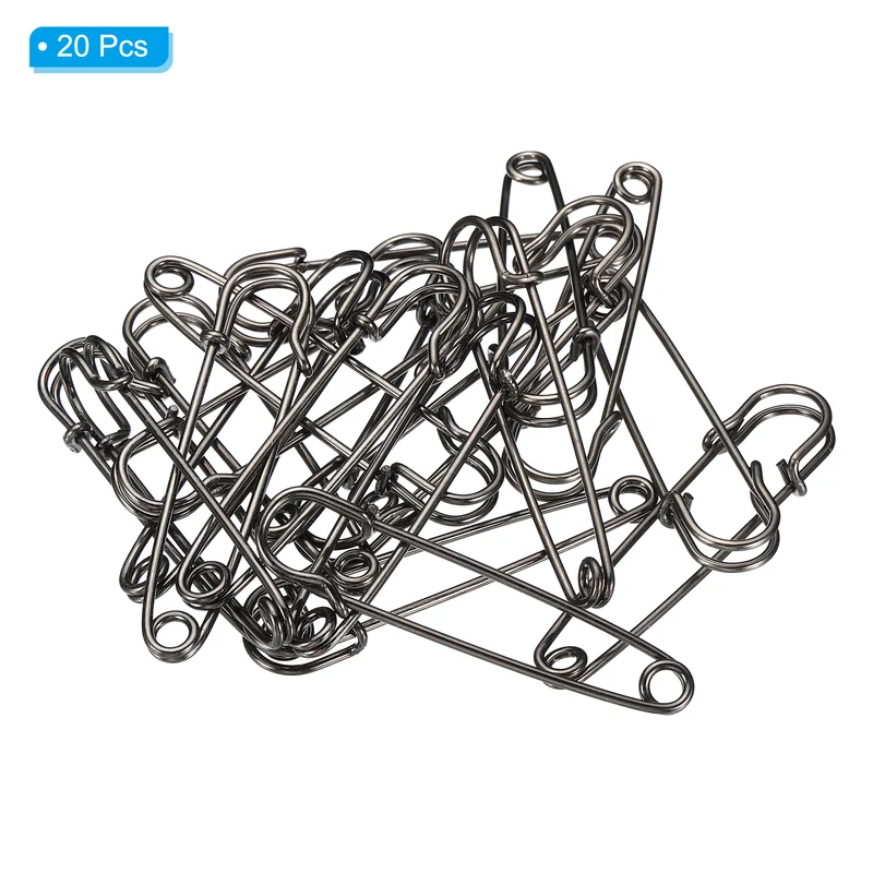 20 x Safety Pins 2.95 Inch Large Metal Sewing Pins Black