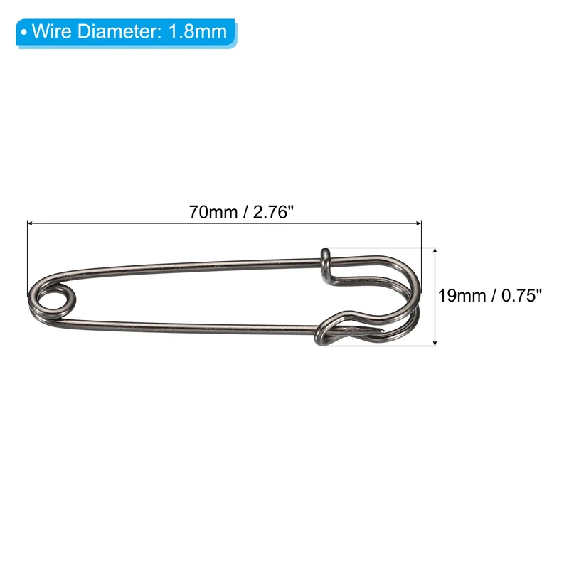 Safety Pins 2.76 Inch Large Metal Sewing Pins Black 50Pcs