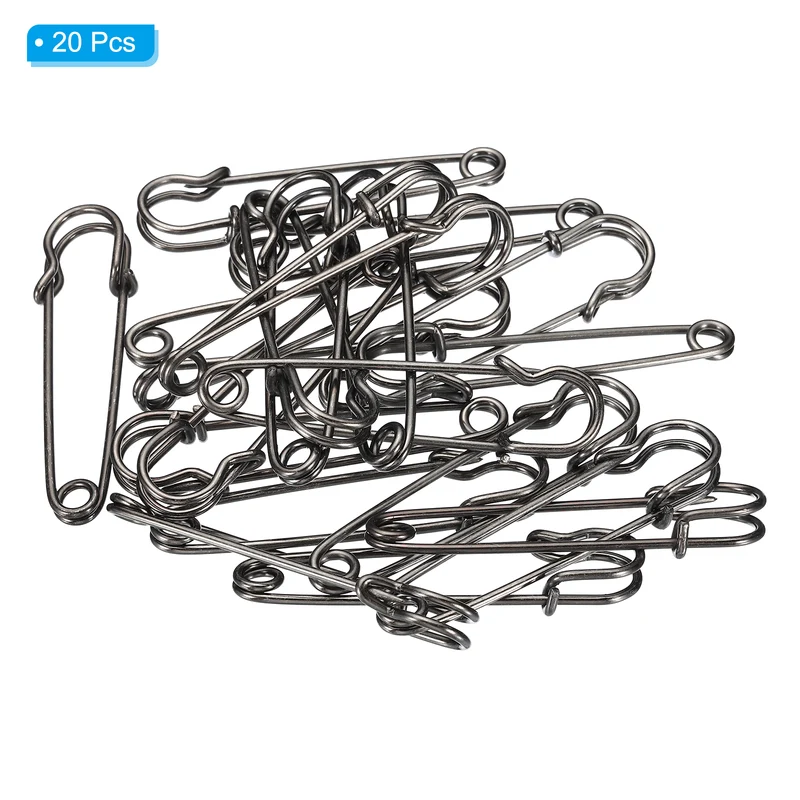 Safety Pins 2.76 Inch Large Metal Sewing Pins Black 20Pcs