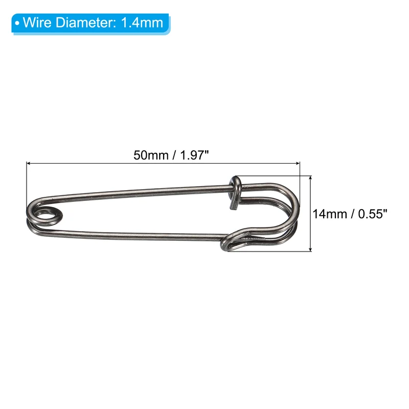Safety Pins 1.97 Inch Large Metal Sewing Pins Black 50Pcs