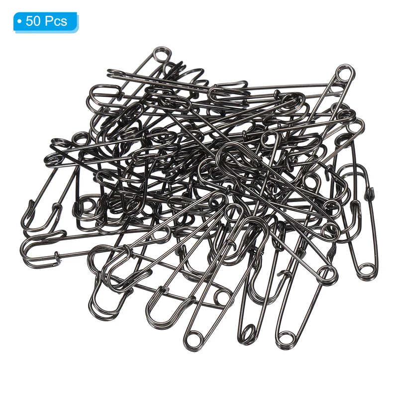 Safety Pins 1.5 Inch Large Metal Sewing Pins Black 50Pcs