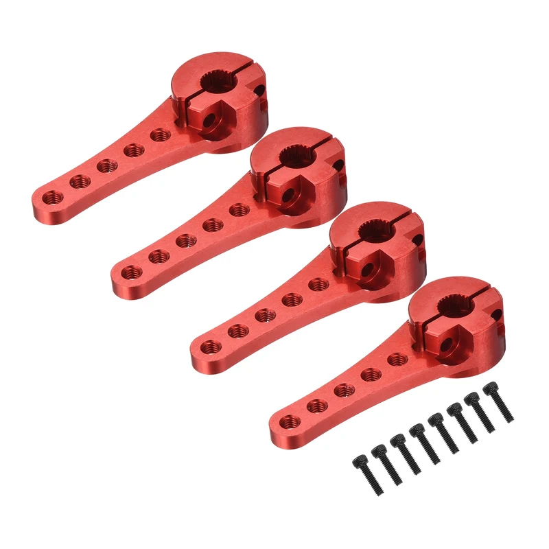 4 Pcs Aluminum Servo Horn Long 25T Steering Arm 46mm Length Red