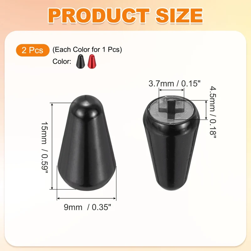 Guitar Toggle Switch Tip 3/5 Way Brass Cross Slot Black/Red 2Pcs