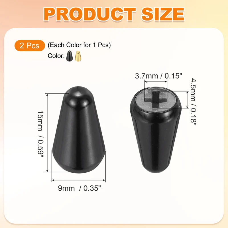 Guitar Toggle Switch Tip 3/5 Way Brass Cross Slot Black/Gold 2Pcs