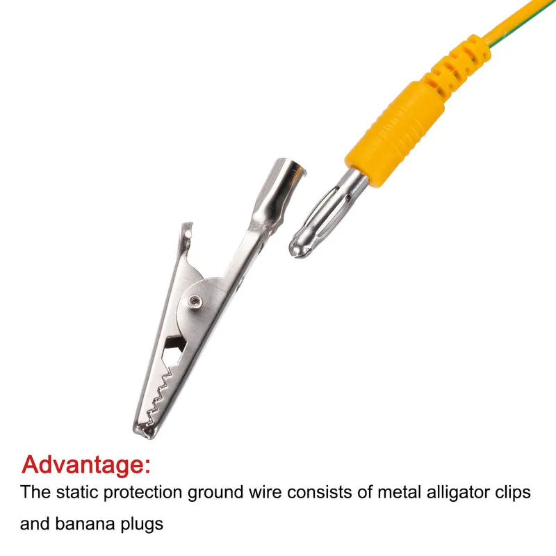 ESD Grounding Cable Cord with Alligator Clip 5m/197" Long Yellow Anti-Static Ground Wire Cable Clip for Eliminate Conductor Electrostatic