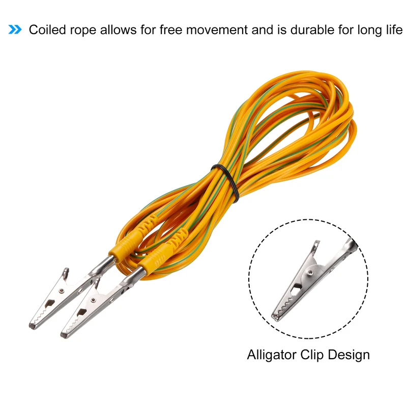 ESD Grounding Cable Cord with Alligator Clip 5m/197" Long Yellow Anti-Static Ground Wire Cable Clip for Eliminate Conductor Electrostatic