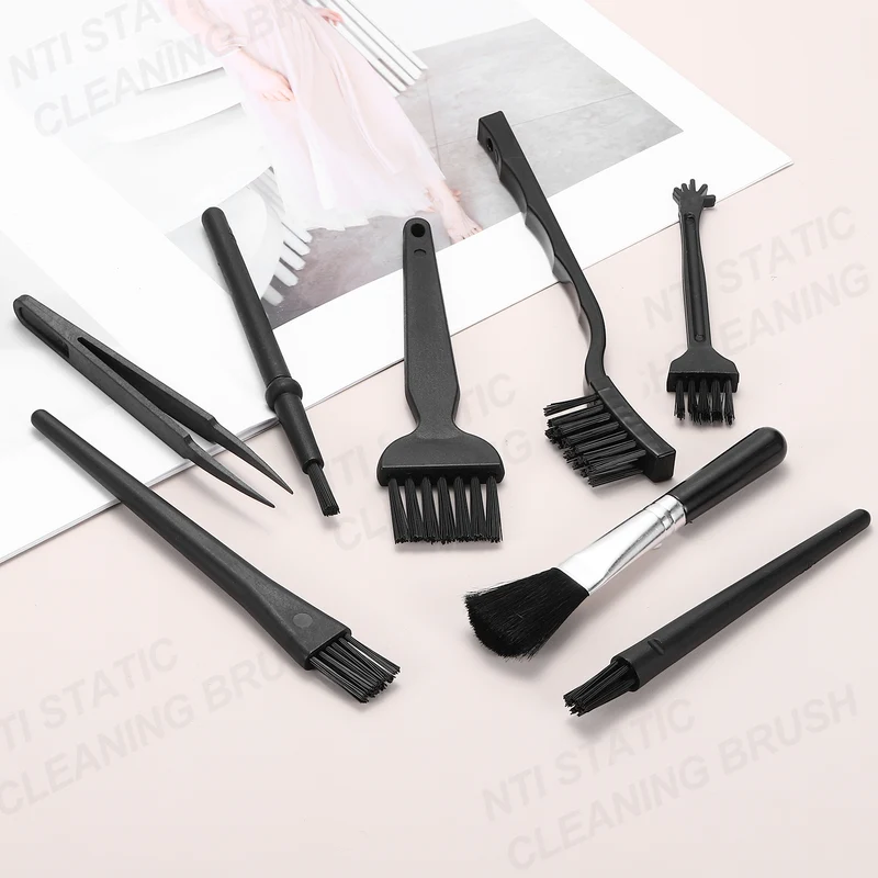 8PCS Anti Static Brush, Dusting Cleaning Brush for Small Spaces Keyboard Computer PCB Electronic Cleaning Kit, Black