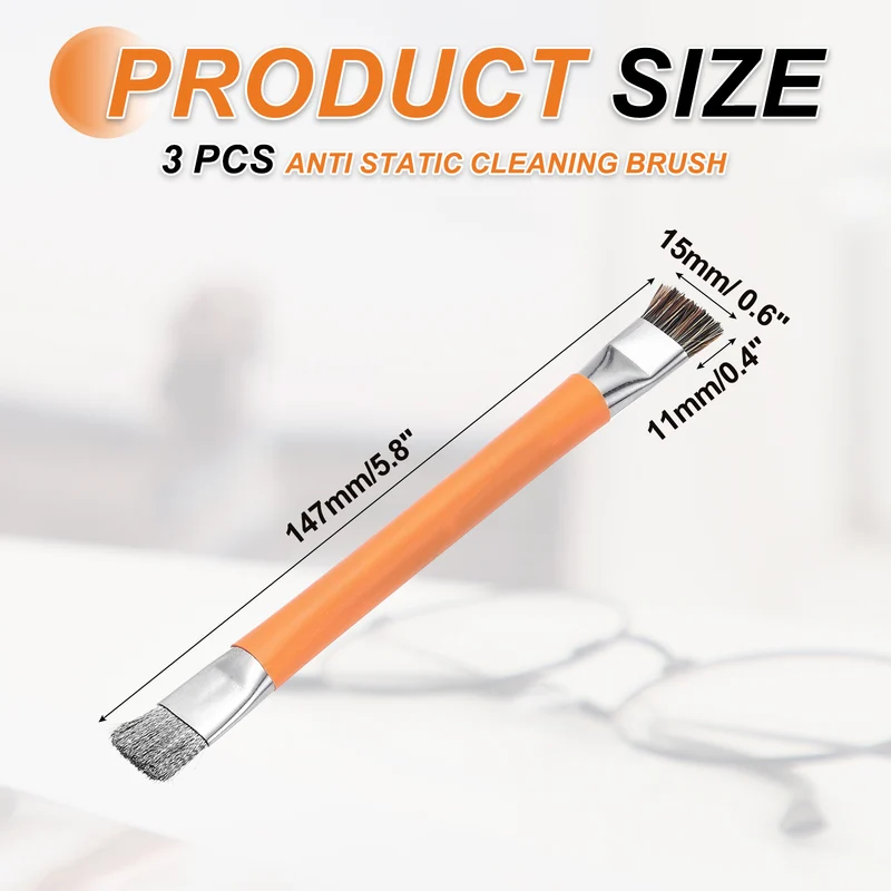 3PCS Anti Static Brush, 147mm Dual Head Cleaning Brush for Small Spaces Orange