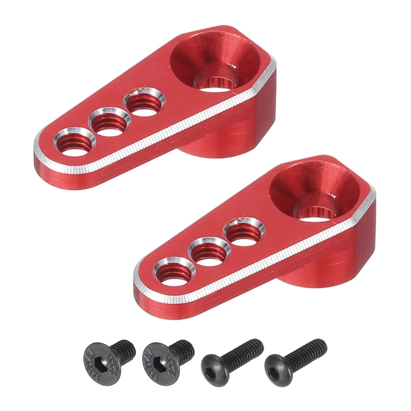 Aluminum Alloy 1/18 25T Steering Servo Arm Horn Red for DIY RC Car/Boat/Airplane Boat Accessories 2 Pcs