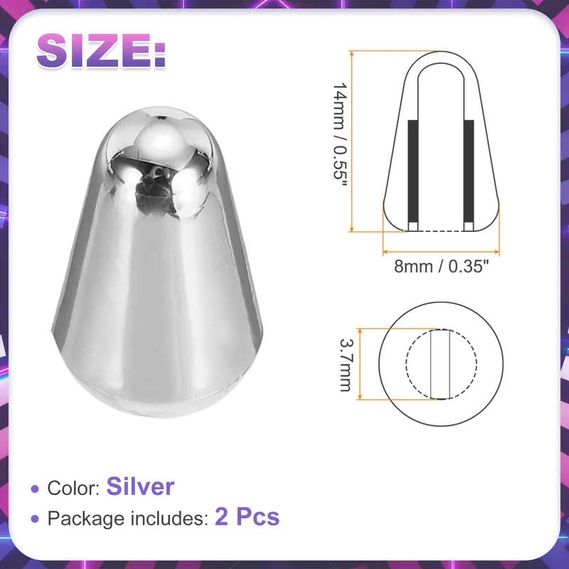 2Pcs 3/5 Way Guitar Toggle Switch Tip, Plastic Slotted 3.7mm/0.15", Silver