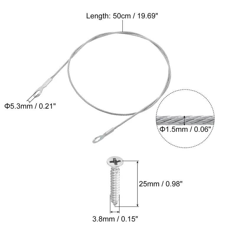 10Pcs Lanyard Cable, 50cm x 1.5mm 304 Stainless Steel Wire Rope Lanyard