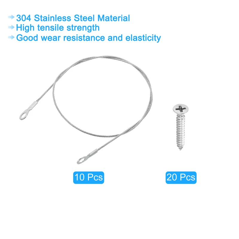 10Pcs Lanyard Cable, 50cm x 1.5mm 304 Stainless Steel Wire Rope Lanyard