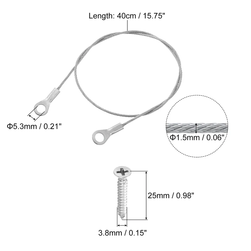 10Pcs Lanyard Cable, 40cm x 1.5mm 304 Stainless Steel Wire Rope Lanyard