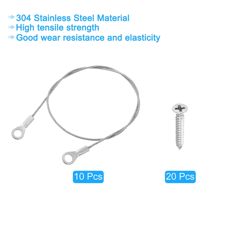 10Pcs Lanyard Cable, 40cm x 1.5mm 304 Stainless Steel Wire Rope Lanyard