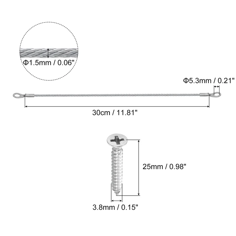 10Pcs Lanyard Cable, 30cm x 1.5mm 304 Stainless Steel Wire Rope Lanyard