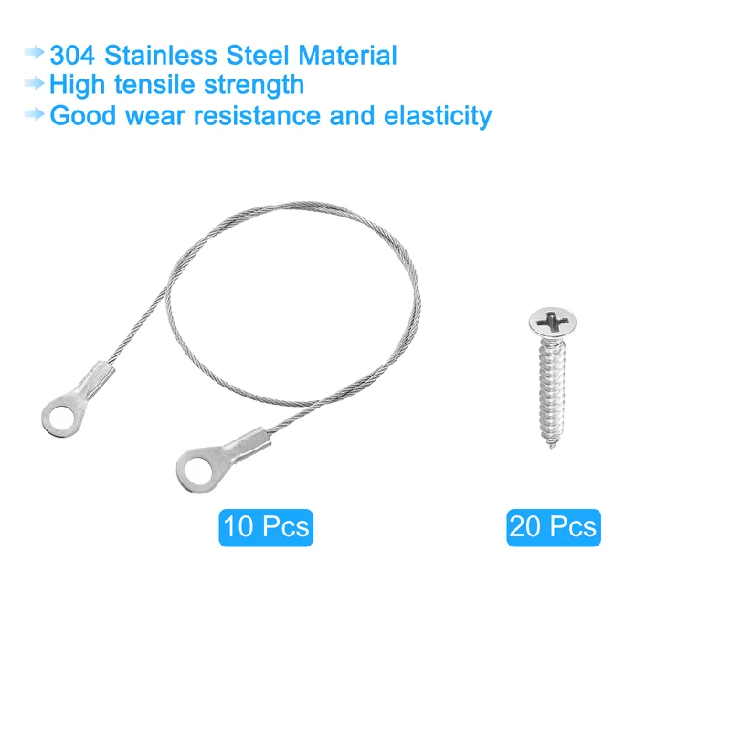 10Pcs Lanyard Cable, 30cm x 1.5mm 304 Stainless Steel Wire Rope Lanyard