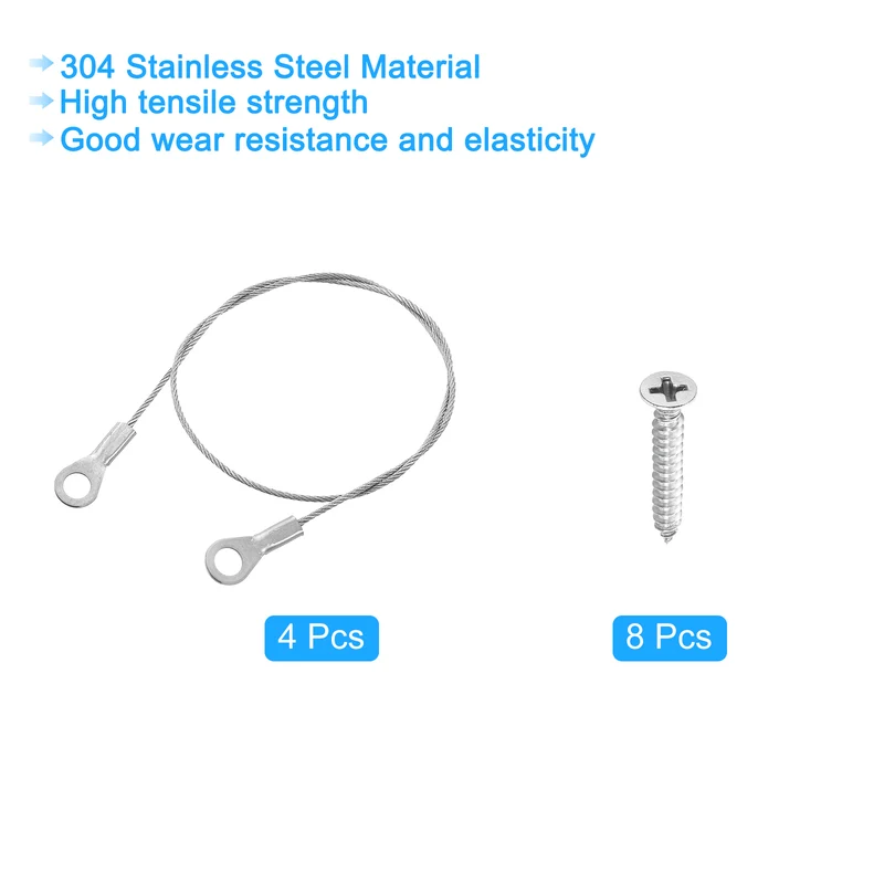 4Pcs Lanyard Cable, 20cm x 1.5mm 304 Stainless Steel Wire Rope Lanyard