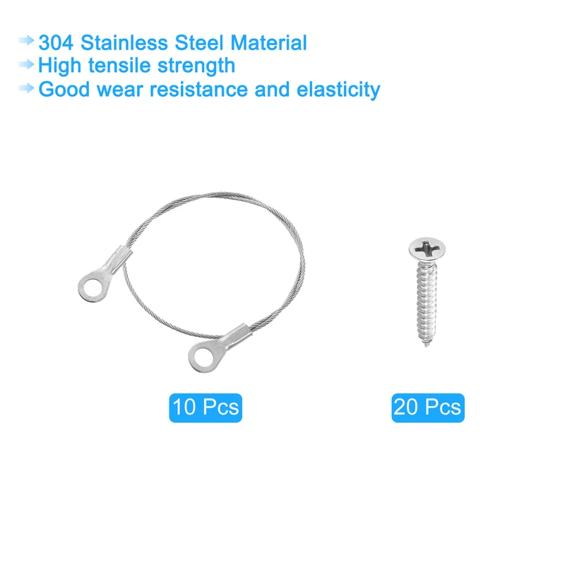 10Pcs Lanyard Cable, 10cm x 1.5mm 304 Stainless Steel Wire Rope Lanyard
