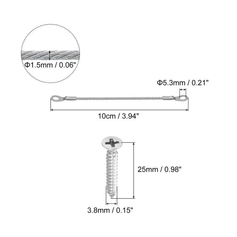 4Pcs Lanyard Cable, 10cm x 1.5mm 304 Stainless Steel Wire Rope Lanyard