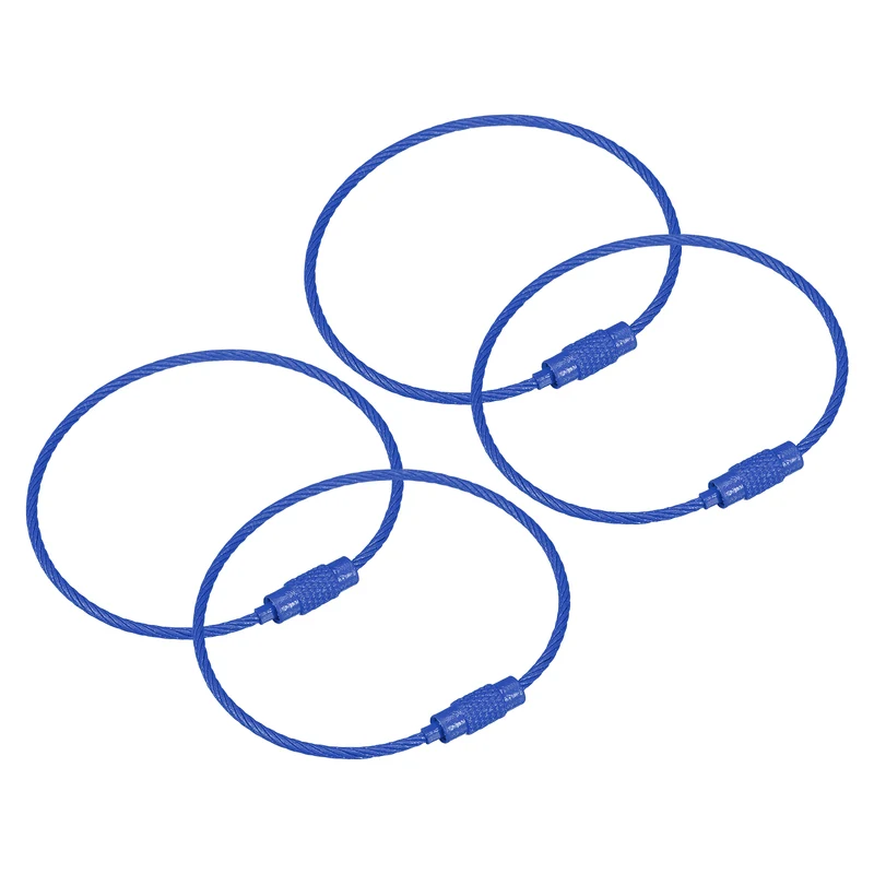 4Pack Cable Key Rings, 6-inch(155mm) Wire Keychain Twist Loops, Sapphire Blue