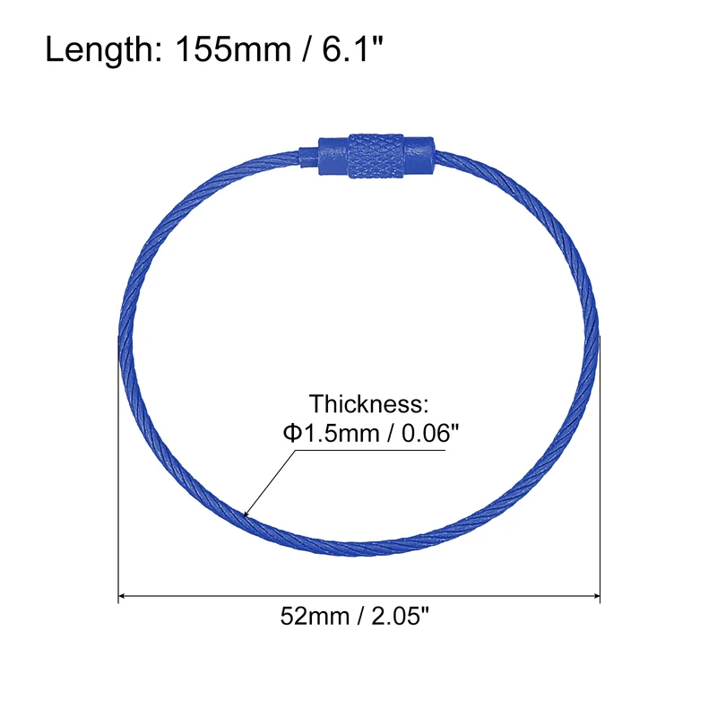 4Pack Cable Key Rings, 6-inch(155mm) Wire Keychain Twist Loops, Sapphire Blue