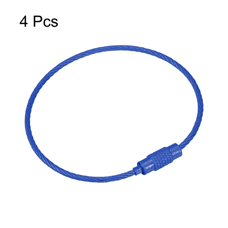 4Pack Cable Key Rings, 6-inch(155mm) Wire Keychain Twist Loops, Sapphire Blue