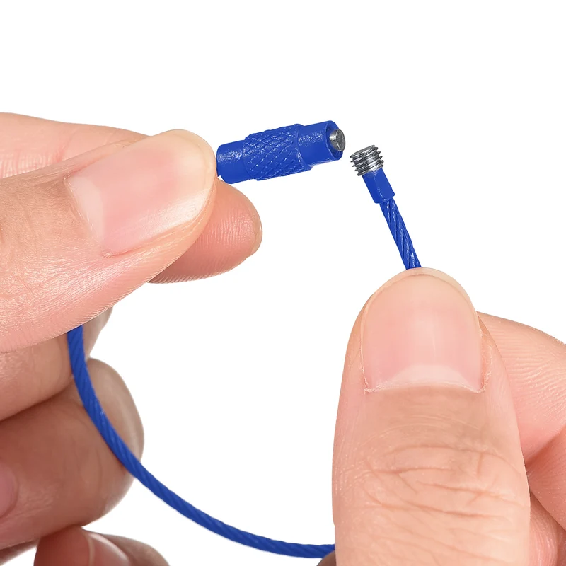 4Pack Cable Key Rings, 6-inch(155mm) Wire Keychain Twist Loops, Sapphire Blue