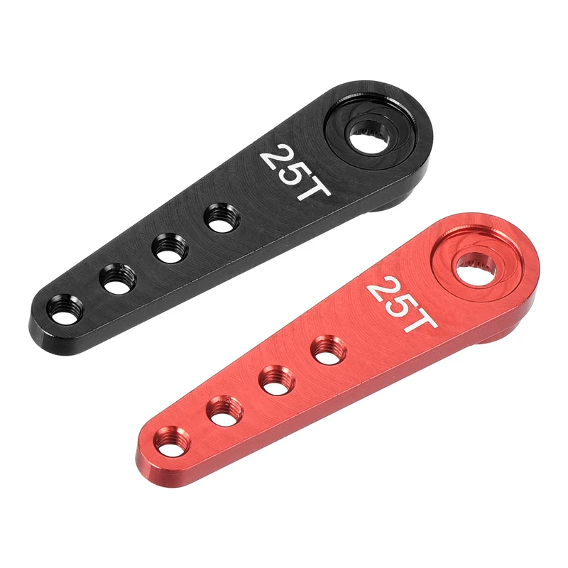 2 Pcs Aluminum Servo Horn Long 25T Steering Arm 37mm Length Black & Red