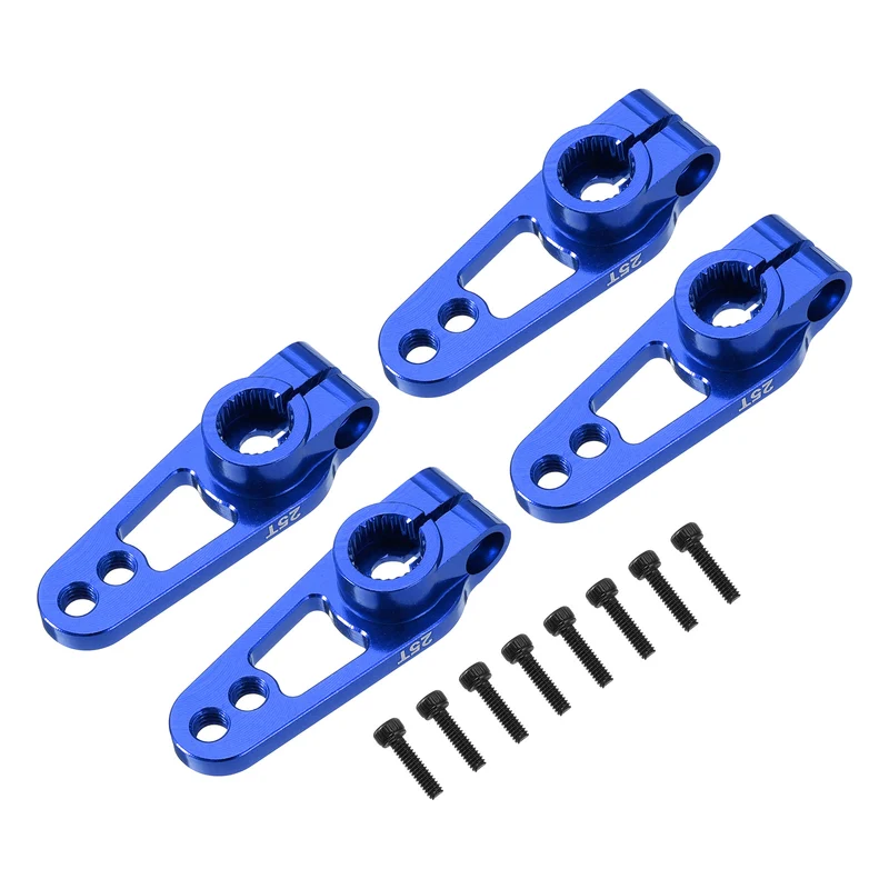 Aluminum Alloy 25T Steering Servo Single Sided Blue Arm Horn for RC Car 4 Pcs