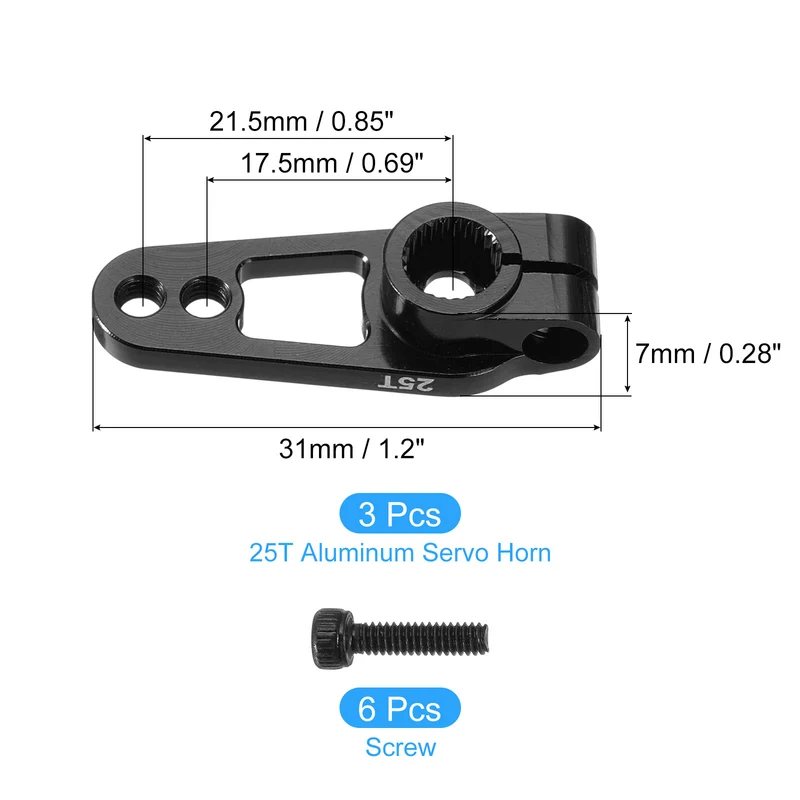 Aluminum Alloy 25T Steering Servo Single Sided Black Arm Horn for RC Car 3 Pcs